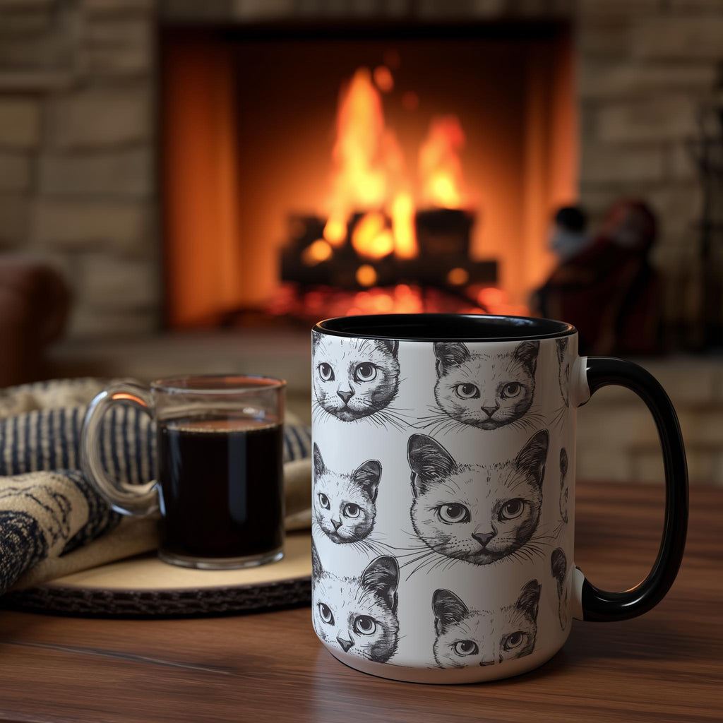 White Cat Heads Patter - Pet Lovers Mug