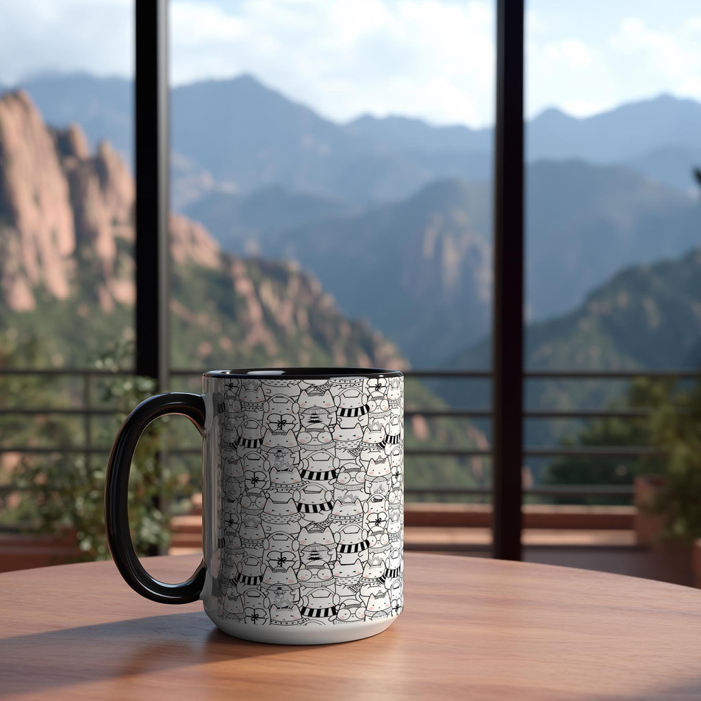 Winter Ready Doodle Cat Pattern - Pet Lovers Mug