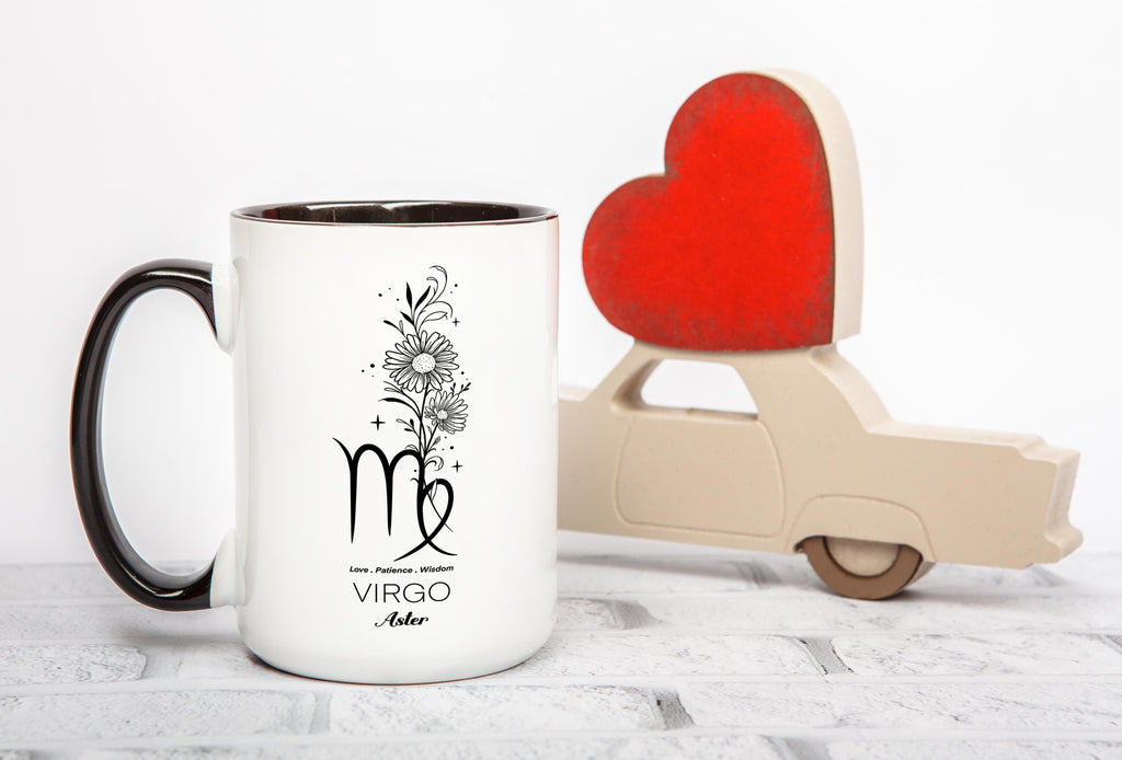 Zodiac Sign and Flower - Virgo - Aster - Birth Month Flower Mug