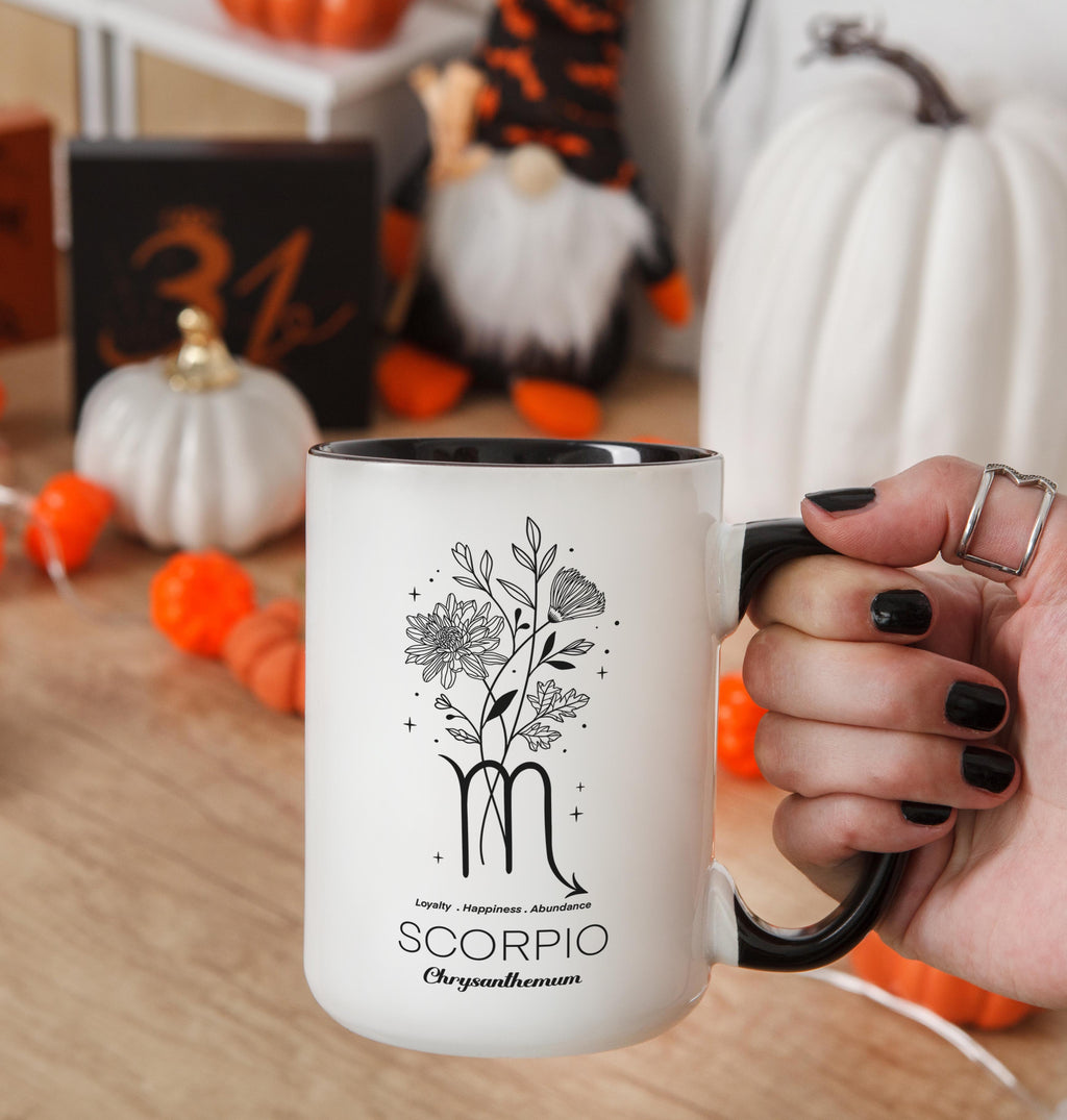 Zodiac Sign and Flower - Scorpio - Crysanthemum - Birth Month Flower Mug